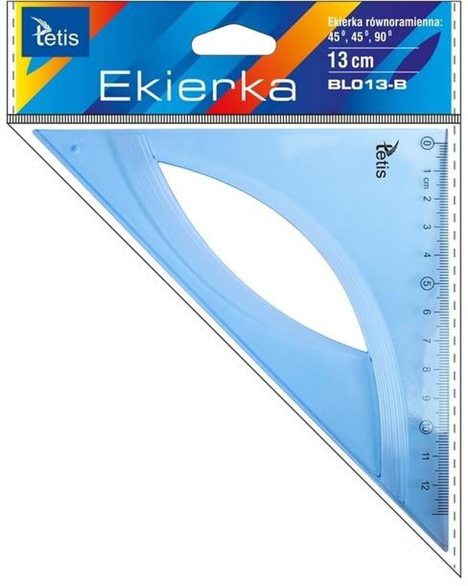 Ekierka równoramienna 13 cm niebieska przezroczysta