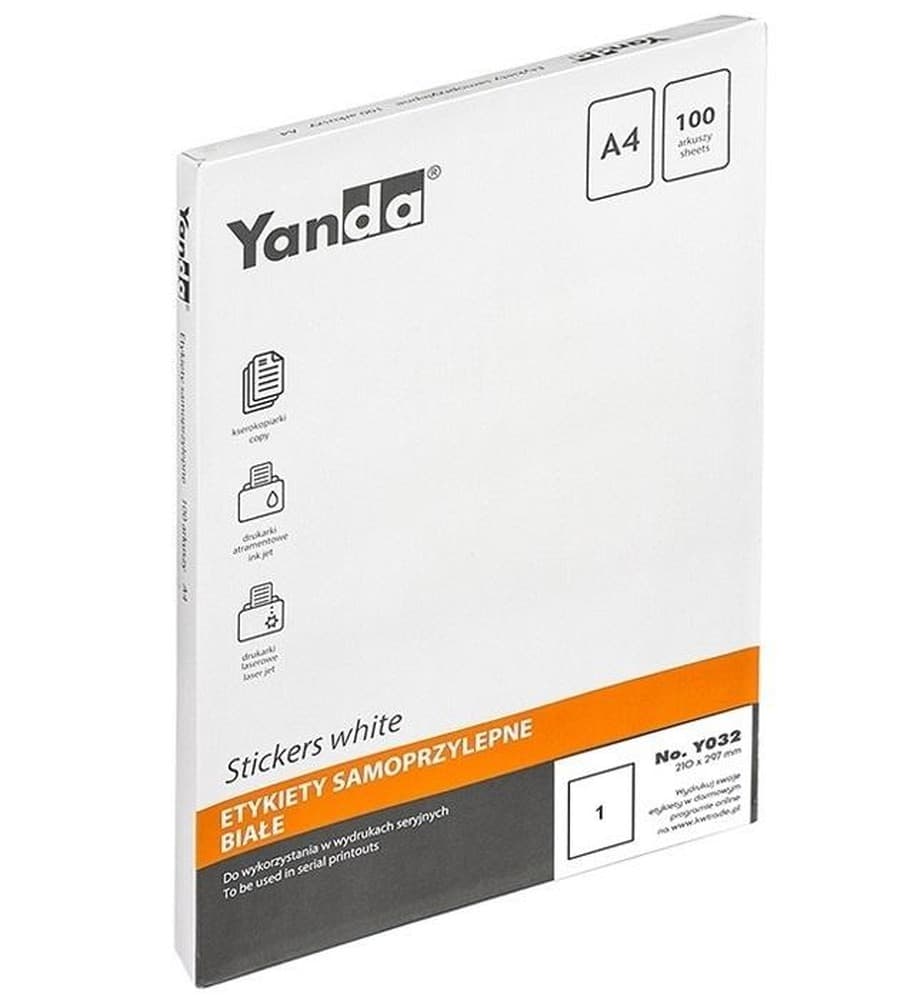 Etykiety samoprzylepne A4 210 x 297 mm 100 arkuszy Yanda