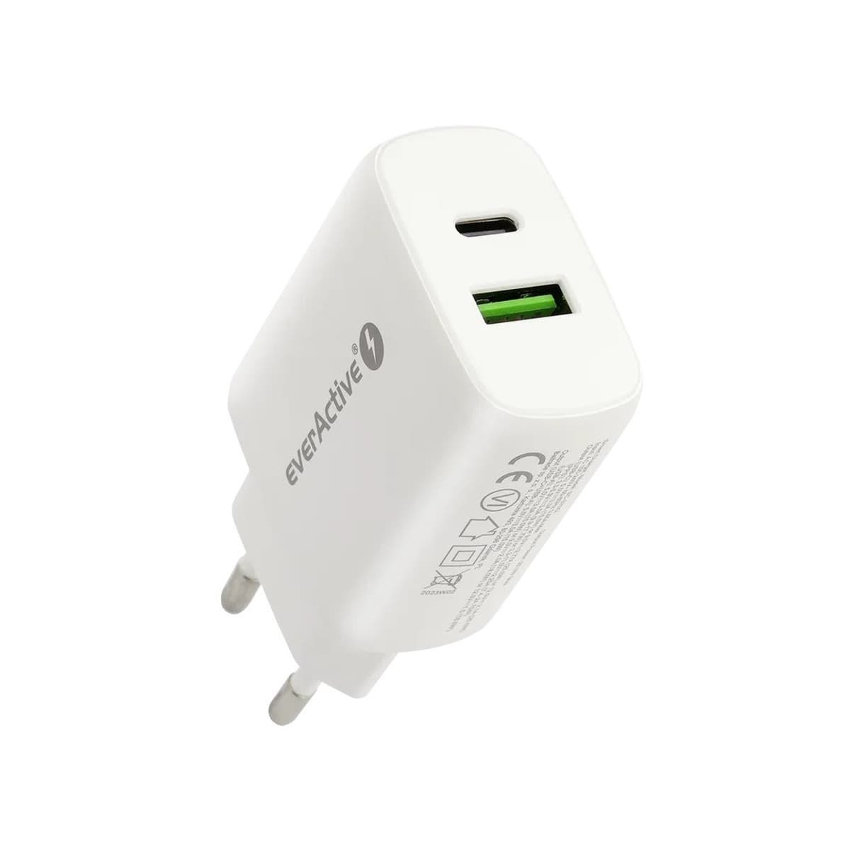 Everactive Ładowarka Sieciowa 1 x USB Quick Charge 3.0 i 1 x USB-C PD PPS 25W Biała