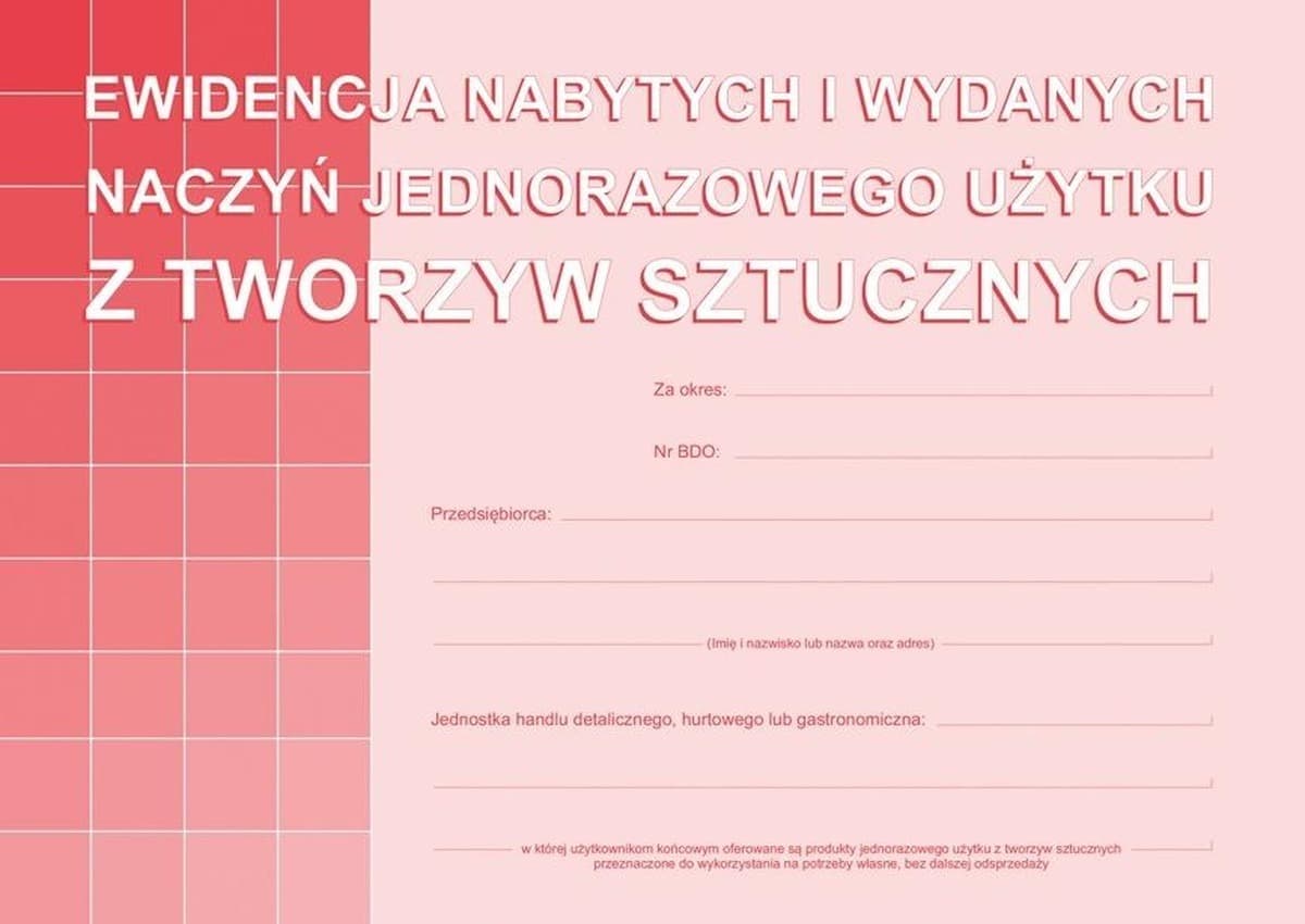 Ewidencja A5 naczyń jednorazowych 32 strony