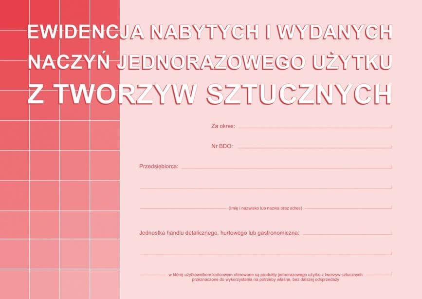 Ewidencja A5 naczyń jednorazowych 32 strony