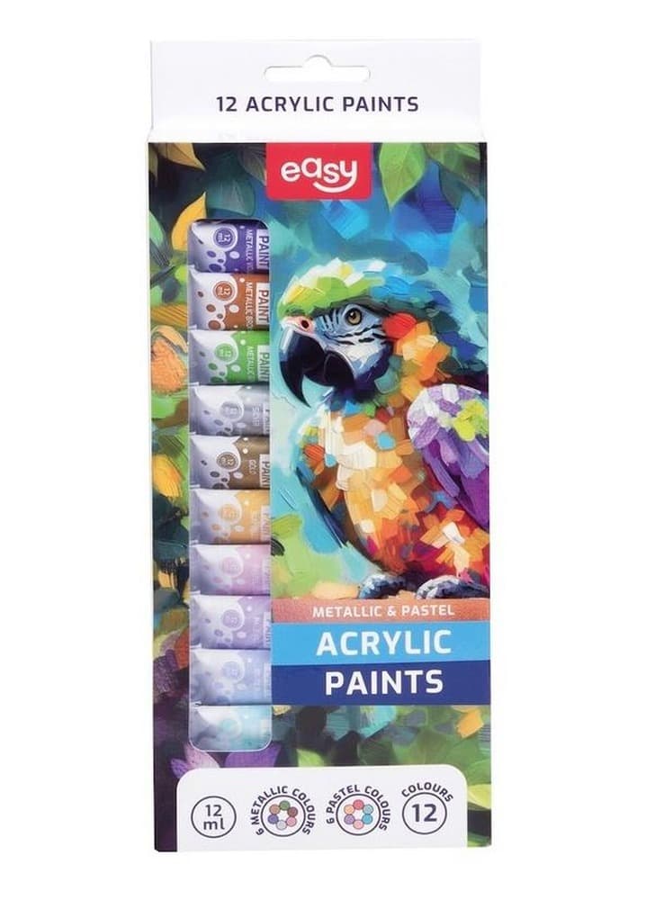 Farby akrylowe 12 kolorów pastelowe i metaliczne