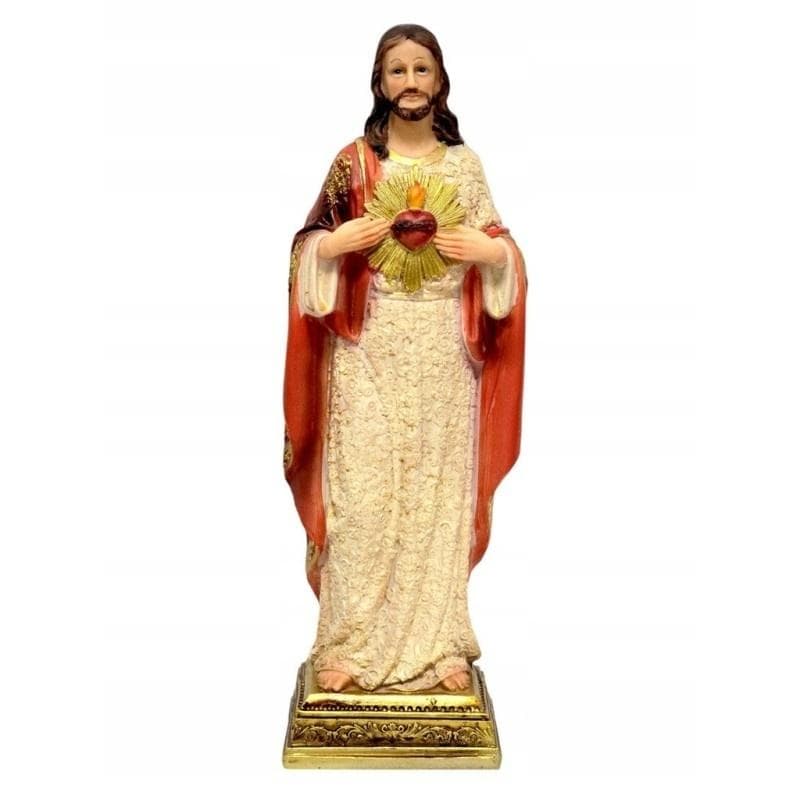 Figura Jezusa Króla z Gorejącym Sercem 28 cm żywica syntetyczna