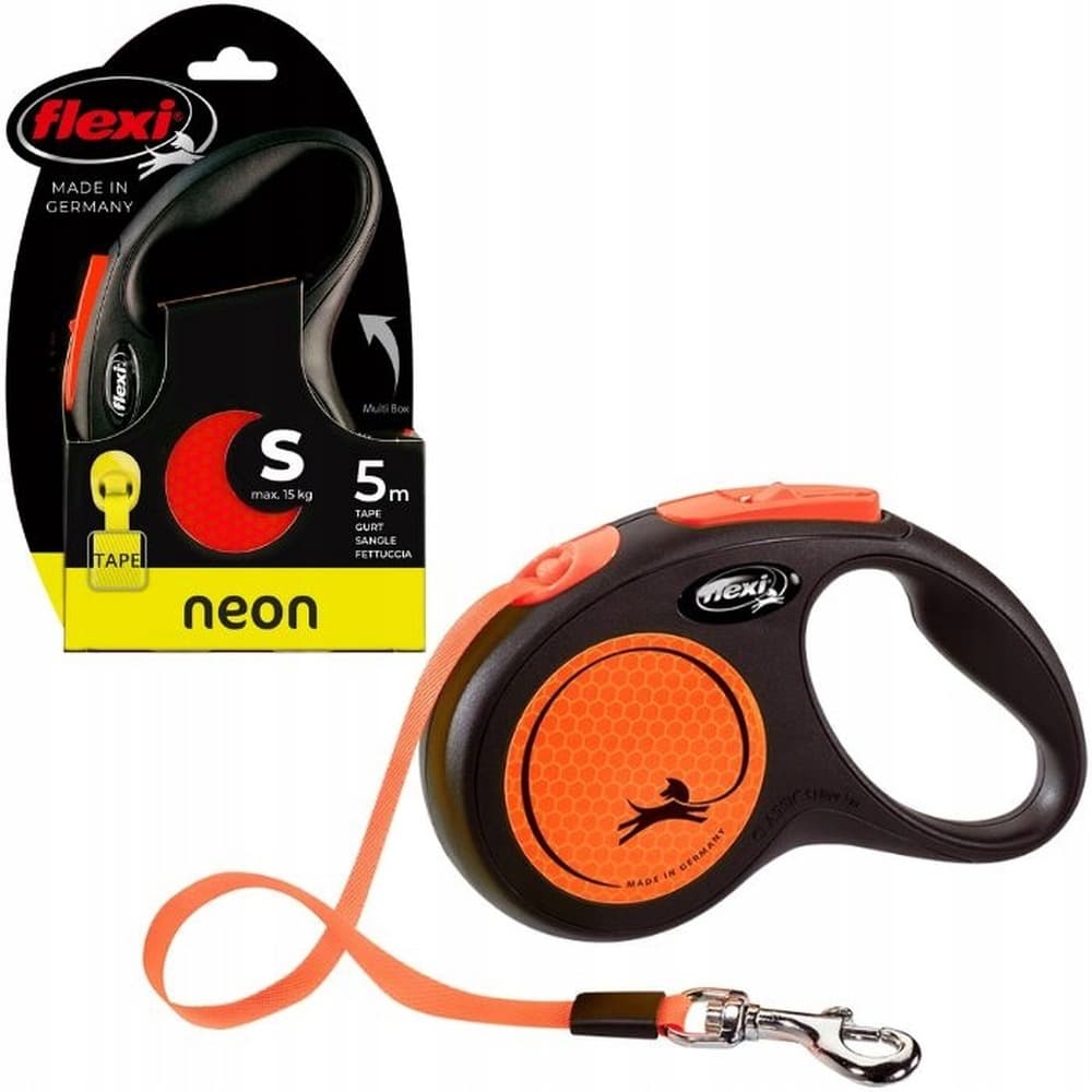 FLEXI Smycz automatyczna New Neon taśma 5 m rozmiar S pomarańczowa
