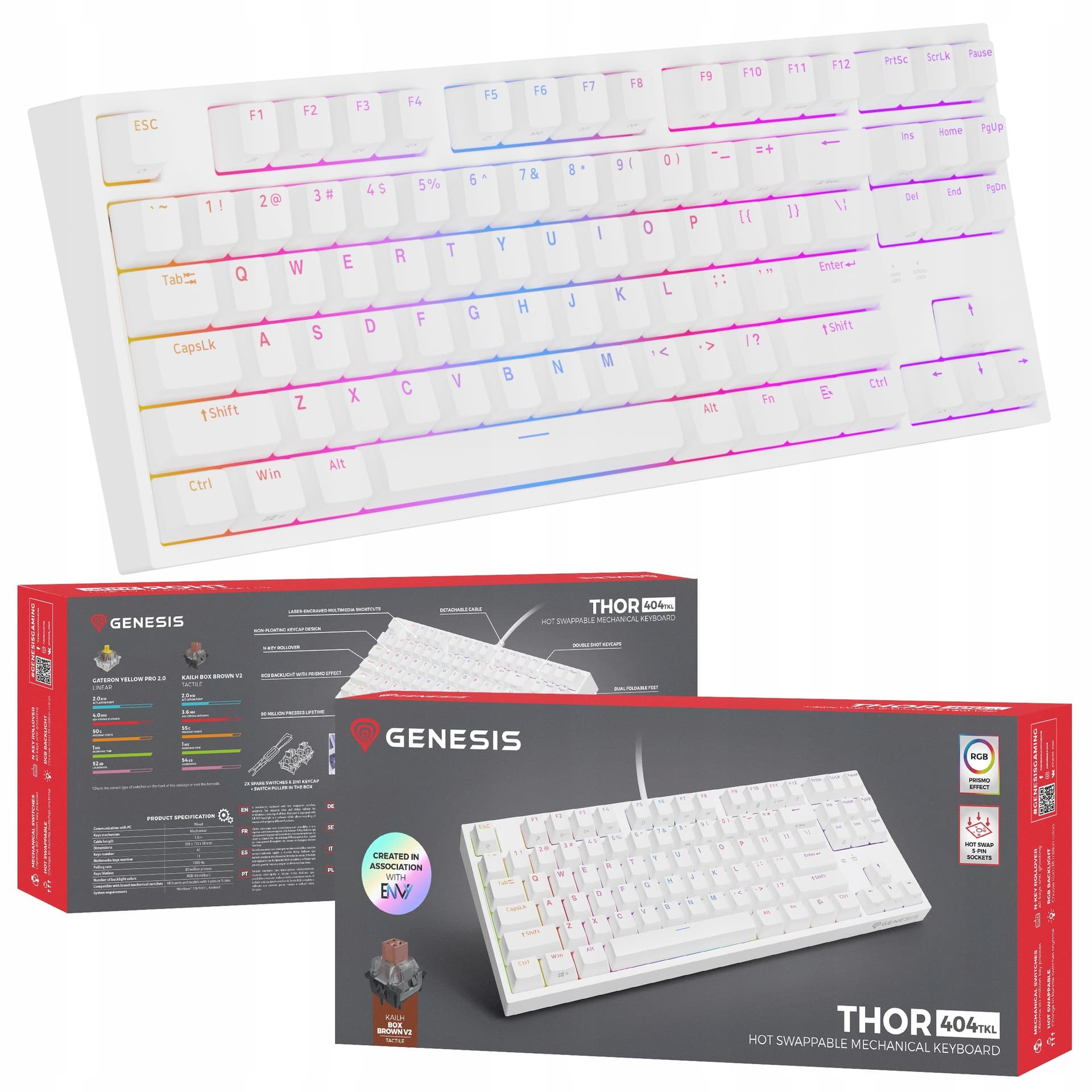 Genesis Thor 404 TKL biała RGB Kailh B - klawiatura mechaniczna