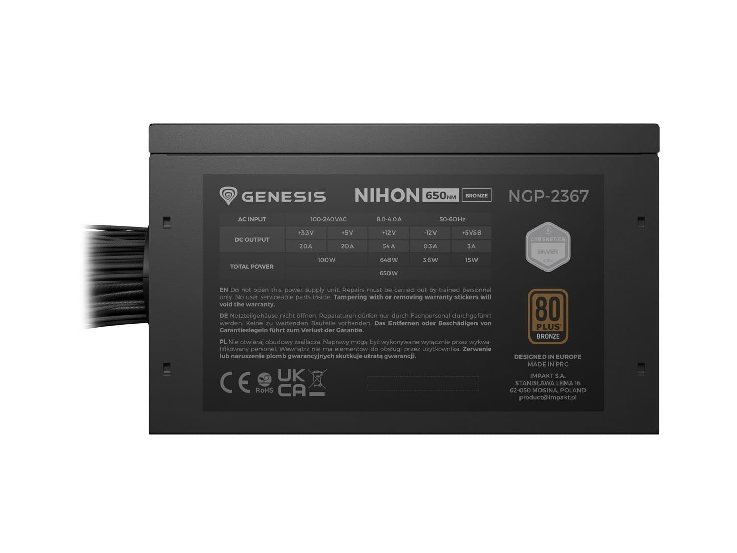 Genesis Zasilacz NIHON 650W 80 PLUS Bronze ATX 3.1 niemodularny