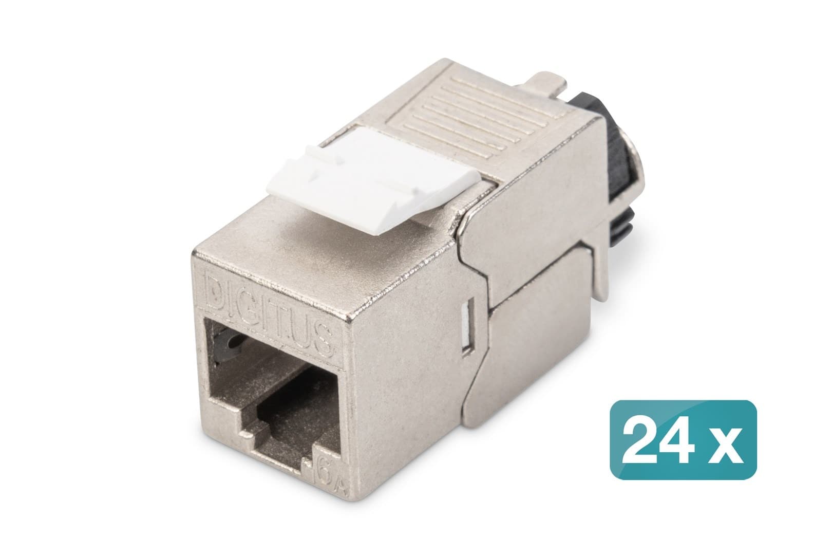 Gniazdo Keystone RJ45 kat.6A STP Ekranowane Beznarzędziowe Stalowe 24 sztuki