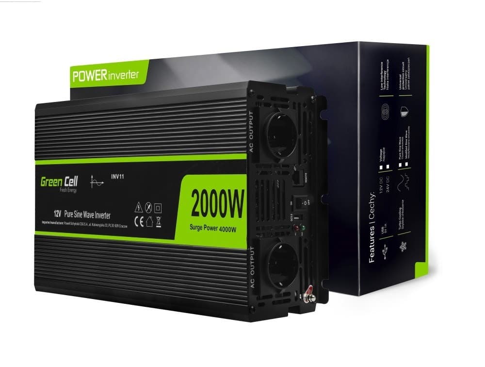 Przetwornica napięcia Green Cell 12V na 230V 2000W / 4000W czysta sinusoida INV11