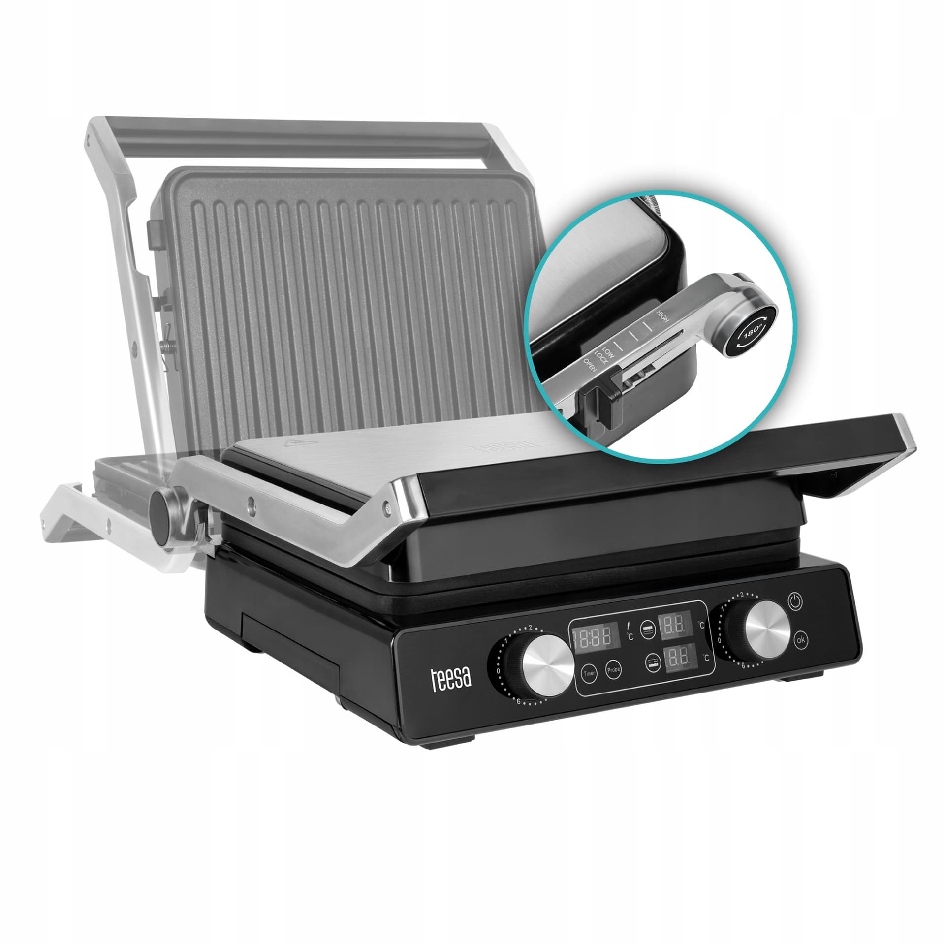 Grill Elektryczny TEESA 2000W, Panini, Opiekacz, 3 Pozycje, Wyjmowane Wkłady