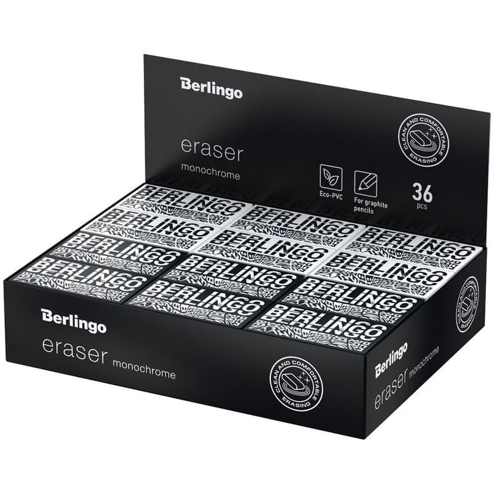 Gumki do mazania prostokątne Monochrome 36 szt. Berlingo