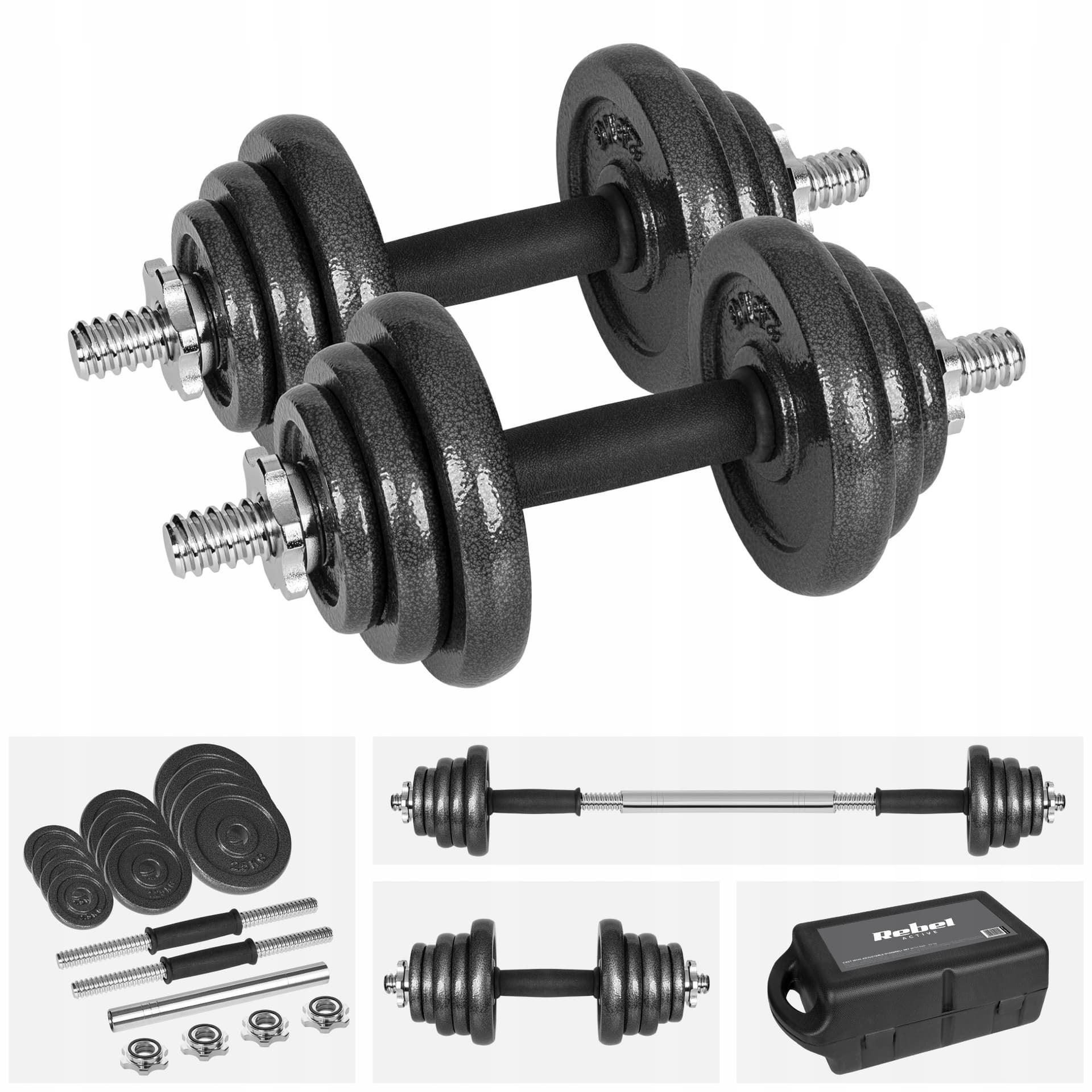 Hantle żeliwne regulowane 20kg w walizce REBEL ACTIVE