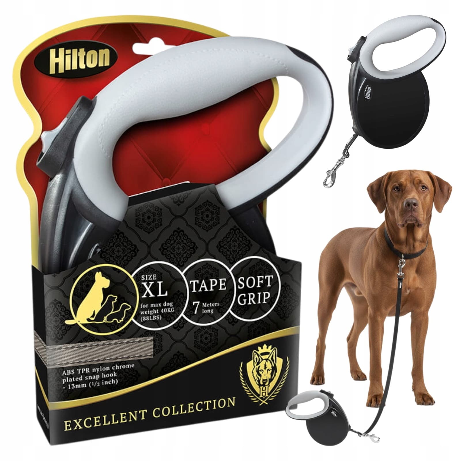 HILTON SMART DOG TAPE XL Czarno-Szara Smycz Automatyczna 7m dla Psa do 40kg