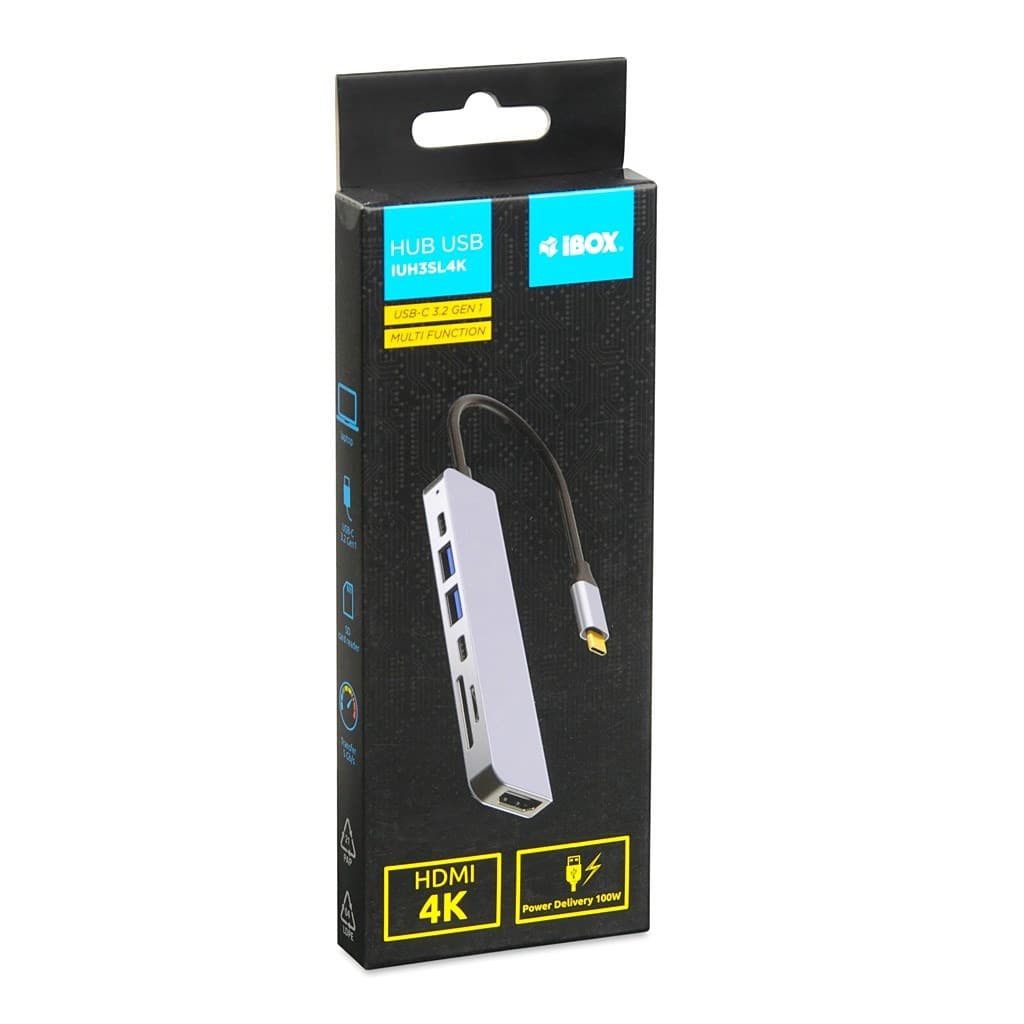 Hub USB IBOX IUH3SL4K SLIM USB3.2 HDMI 4K PD100W