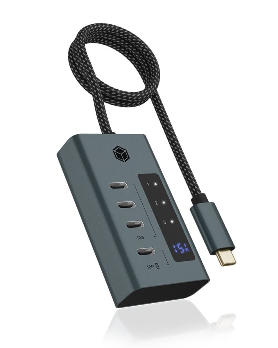 ICY BOX IB-HUB1454-C31 Hub USB 3.2 Gen 1 Type-C, 4x USB 3.2 Gen 2 Type-C, Niebiesko-Szary