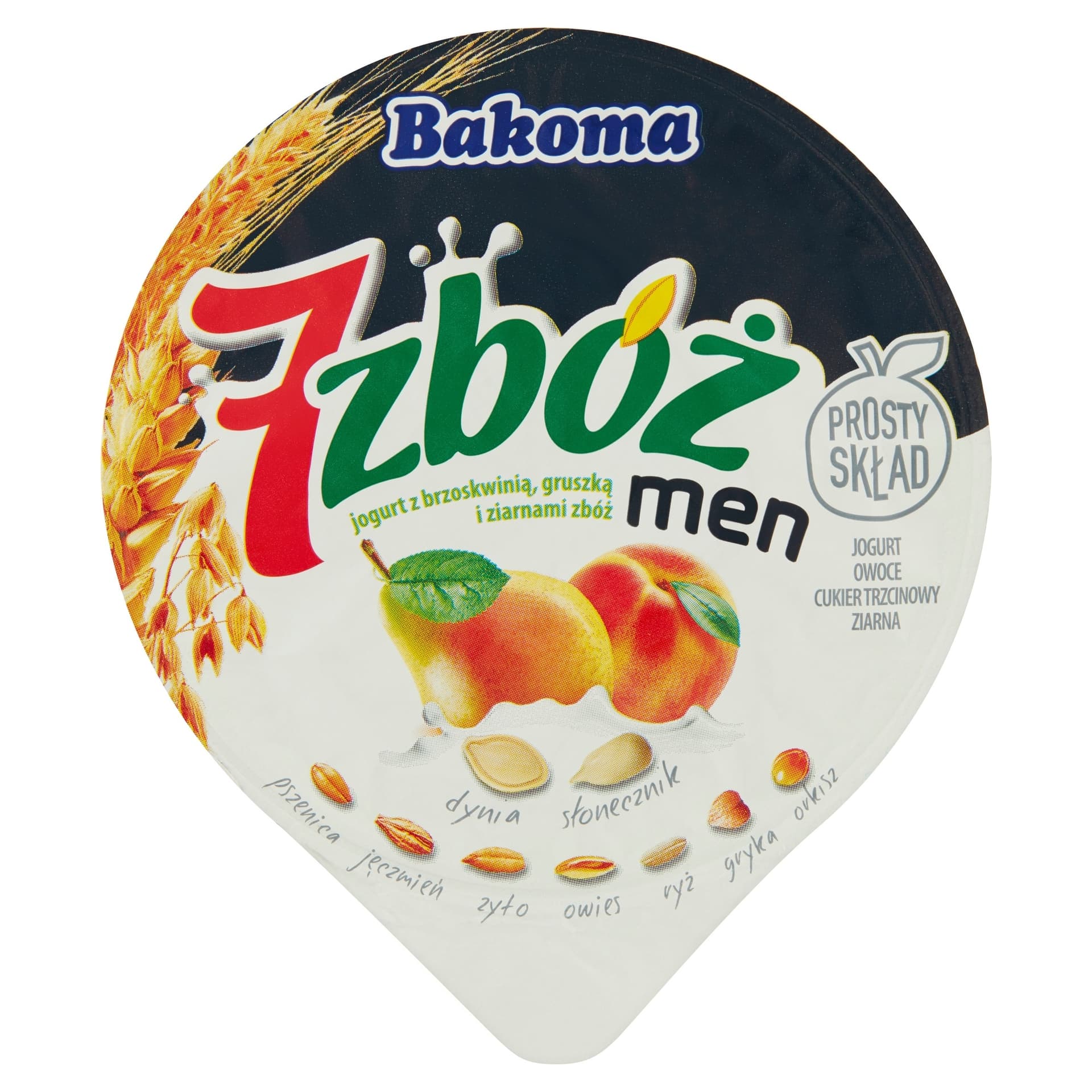 7 zbóż MEN Jogurt z brzoskwinią, gruszką i ziarnami zbóż 300g