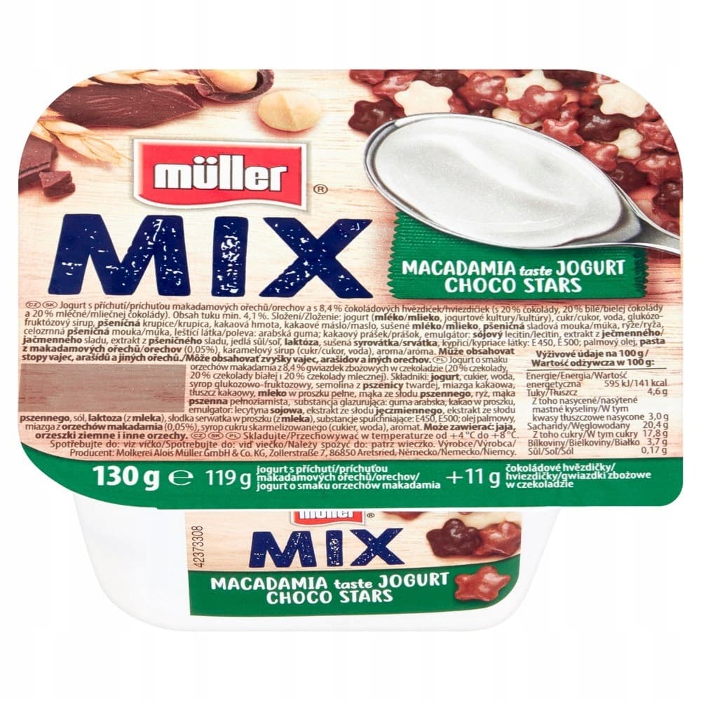 Müller Mix Jogurt Makadamia z dodatkiem Choco Stars 130g