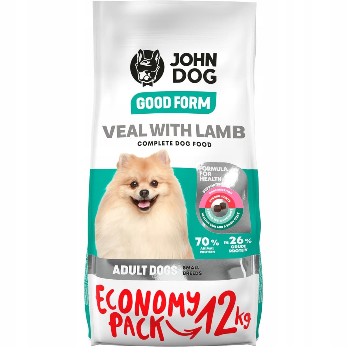 John Dog Good Form Karma Sucha dla Psa 12 kg Adult Małe Rasy Cielęcina z Jagnięciną