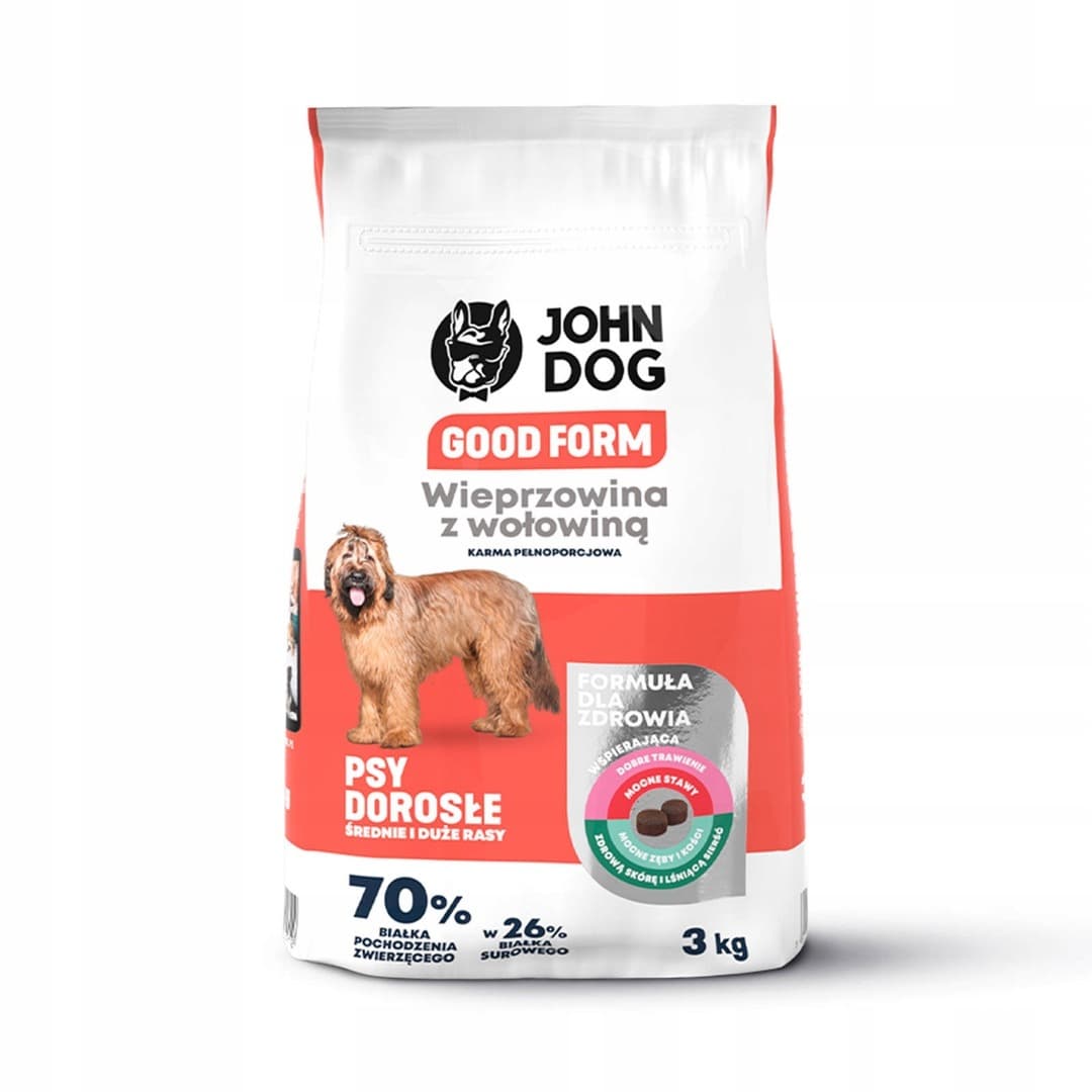 John Dog GOOD FORM Średnie/Duże Rasy Wieprzowina z Wołowiną Karma Sucha dla Psa 3 kg