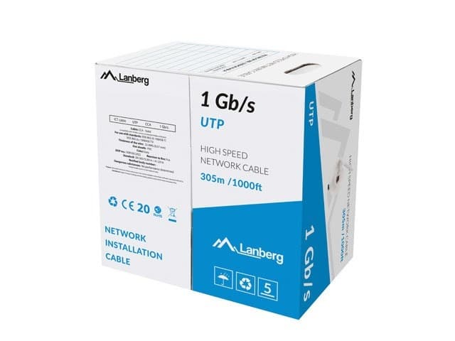 Kabel LAN UTP kat. 5e 1GB/s 305m drut CCA szary