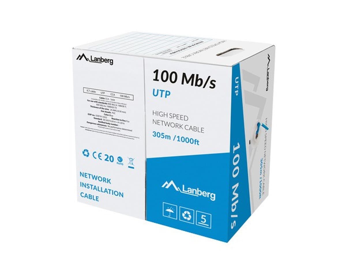 Kabel LAN UTP Lanberg 305m, 100Mb/s, drut CCA, niebieski
