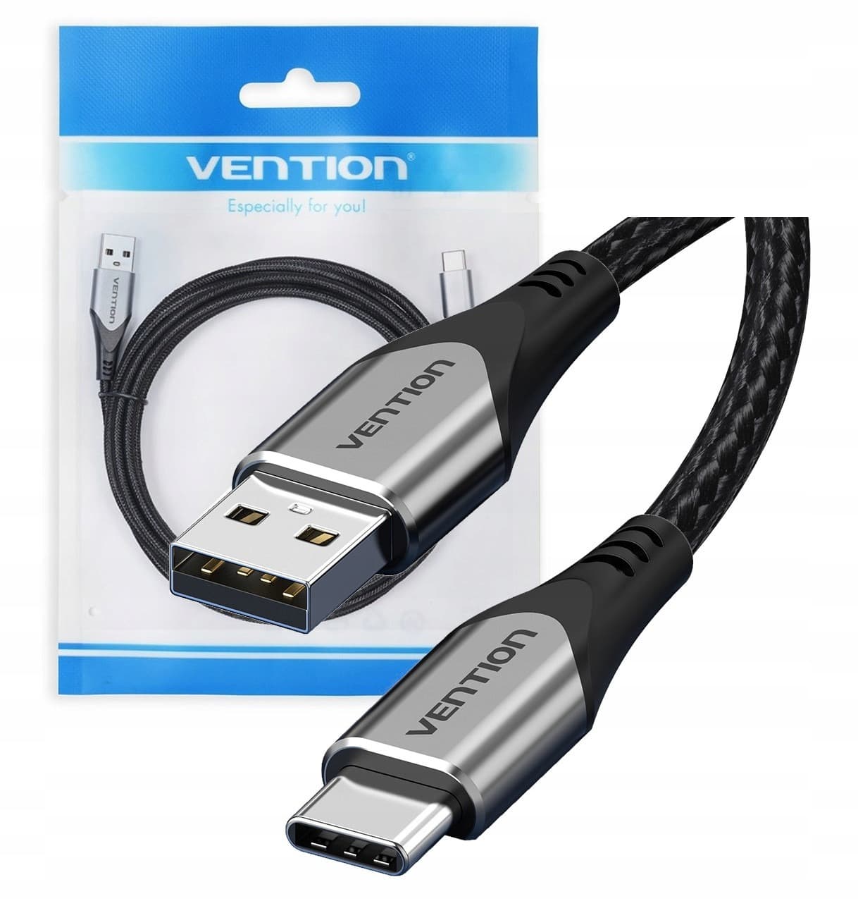 Kabel USB-C do USB-C Vention w oplocie 3A 480Mbps 60W PD 1m biały