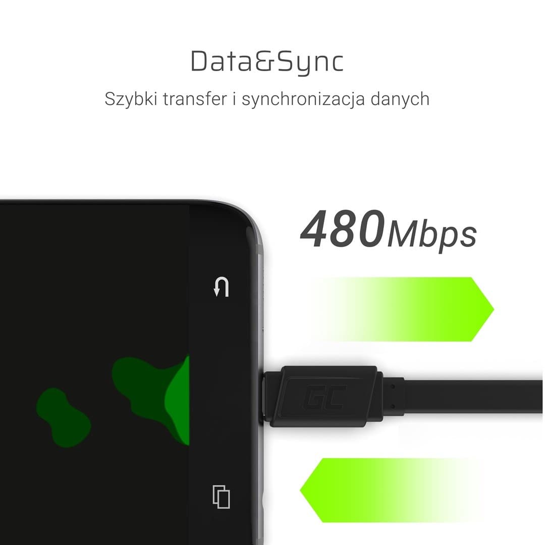 Kabel USB-C Green Cell Quick Charge 3.0 25 cm