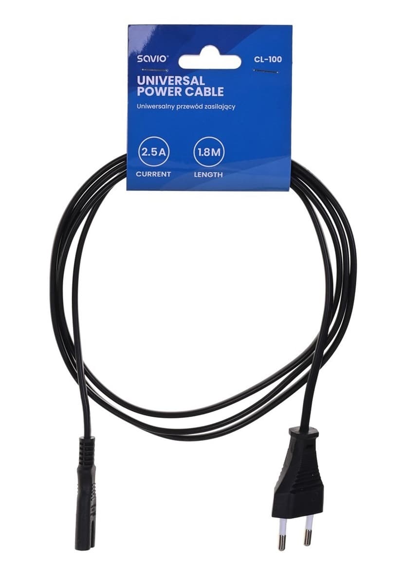 Kabel zasilający 2-Pin (F) do Euro (M) 1,2m czarny