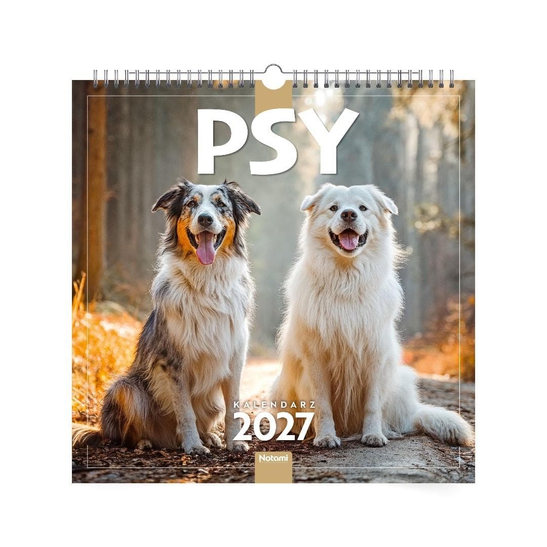 Kalendarz ścienny 2027 33x33 cm z motywem psów - 16 stron Notami