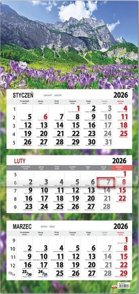 Kalendarz trójdzielny SB12-4 Krokusy na rok 2026