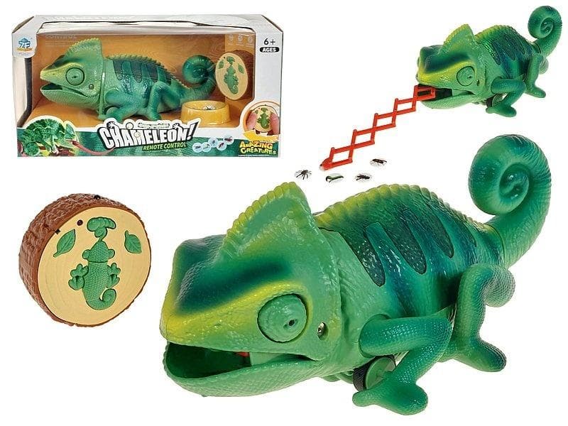 Figurka Kameleon na radio z magnetycznymi muchami 37x19x18,5 cm