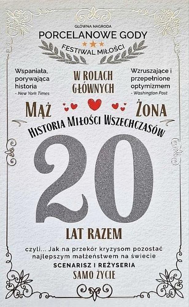 Karnet na 20 Rocznicę Ślubu Porcelanową z Życzeniami