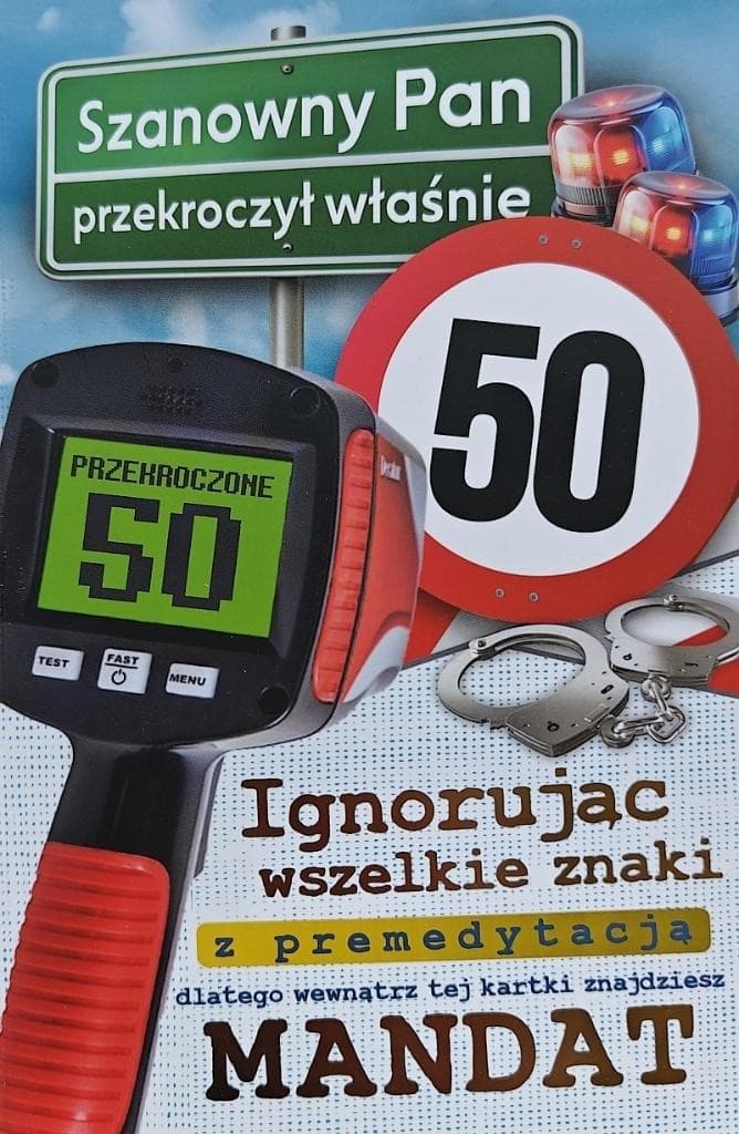 Karnet urodzinowy na 50 urodziny z mandatem