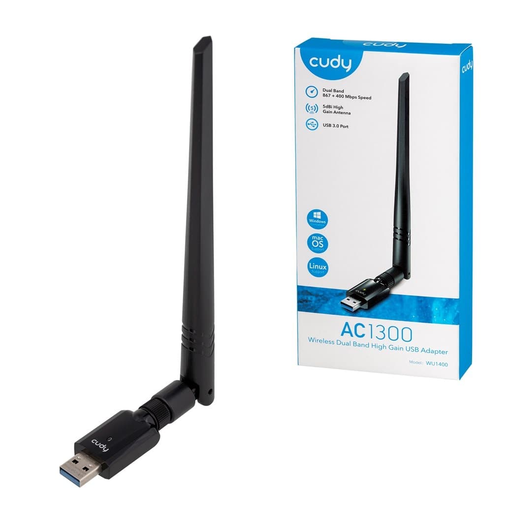 CUDY Karta Sieciowa WU1400 AC1300 USB 3.0 z anteną zewnętrzną 5 dBi