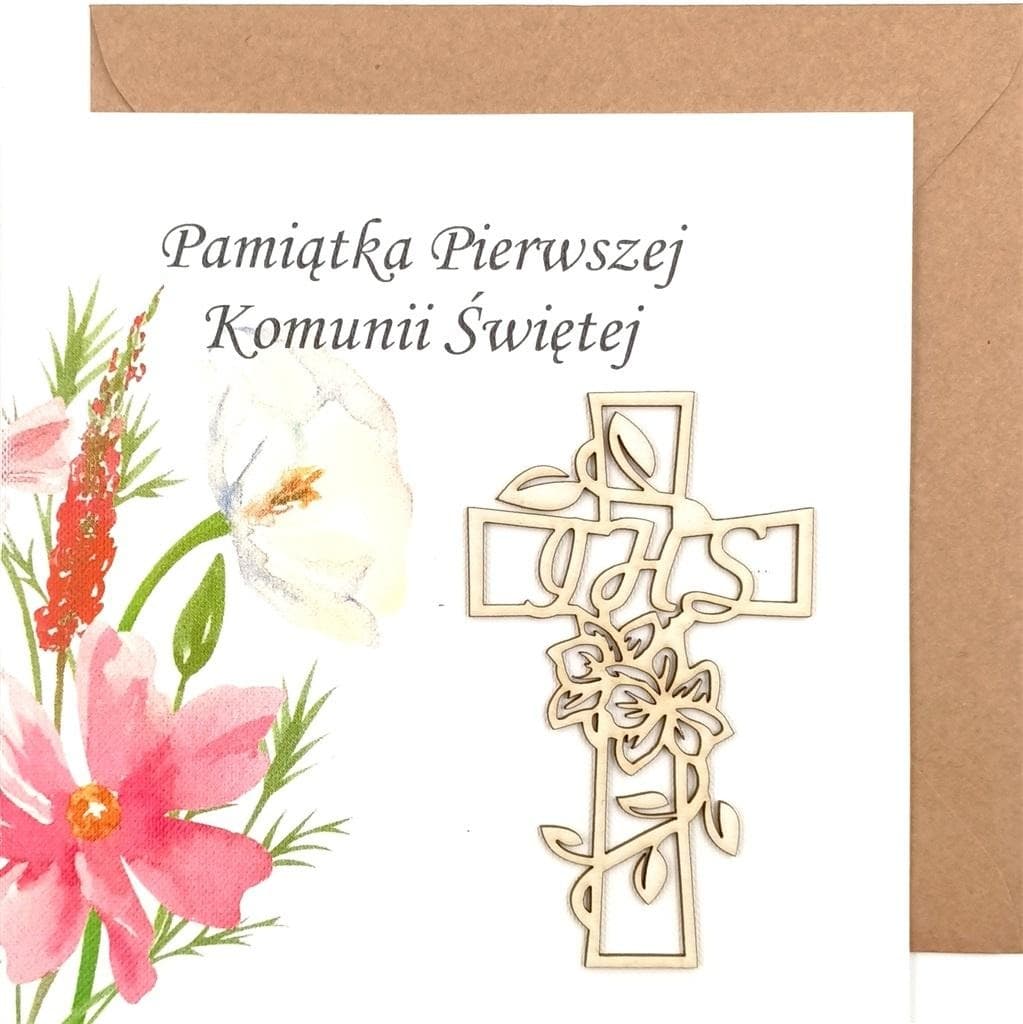 Kartka okolicznościowa Pierwsza Komunia Święta z życzeniami