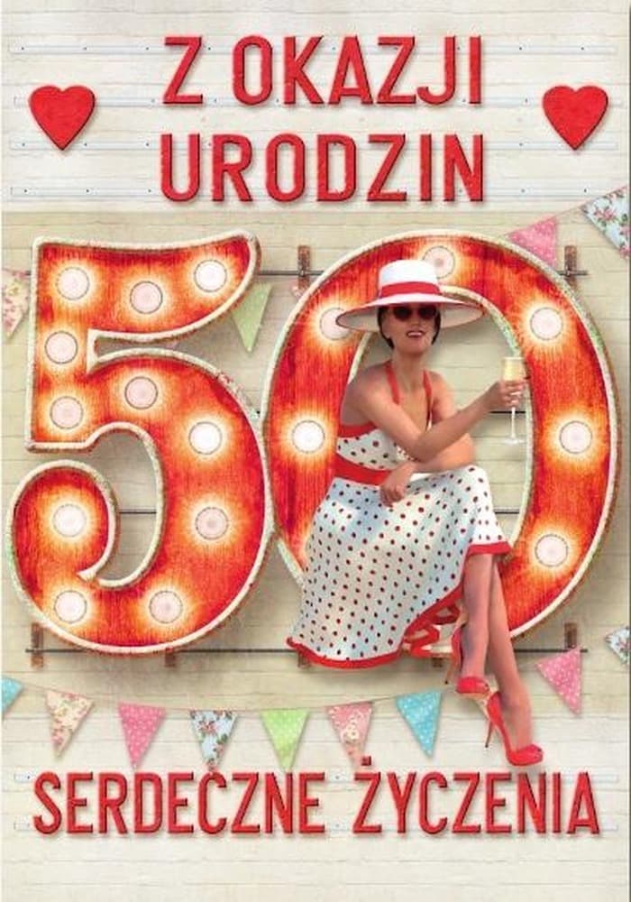 Kartka okolicznościowa Urodziny 50, z brokatem i lakierem