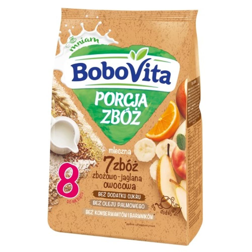 BoboVita Porcja Zbóż Kaszka mleczna 7 zbóż zbożowo-jaglana owocowa po 8 miesiącu 210 g