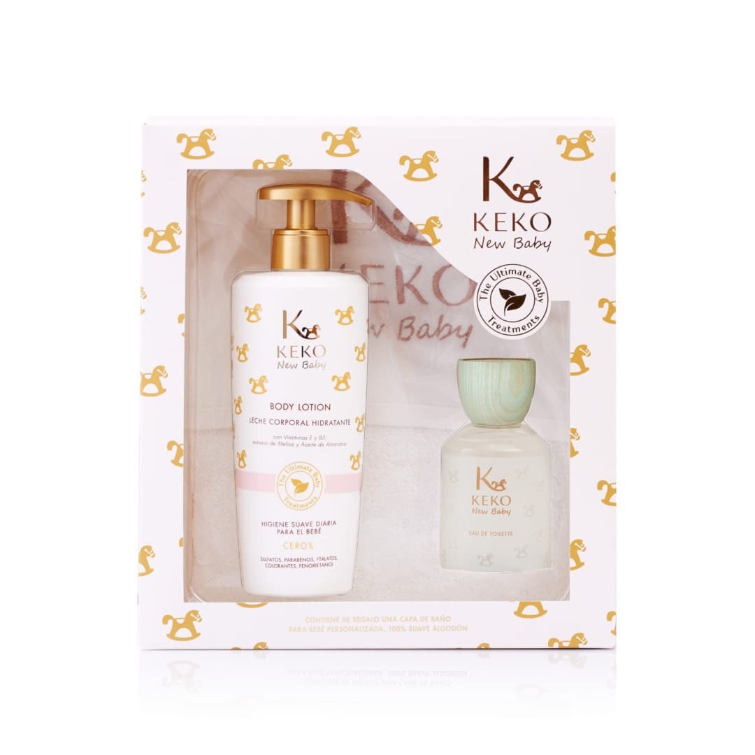 KEKO New Baby: Zestaw pielęgnacyjny dla niemowląt - balsam, woda toaletowa, ręcznik