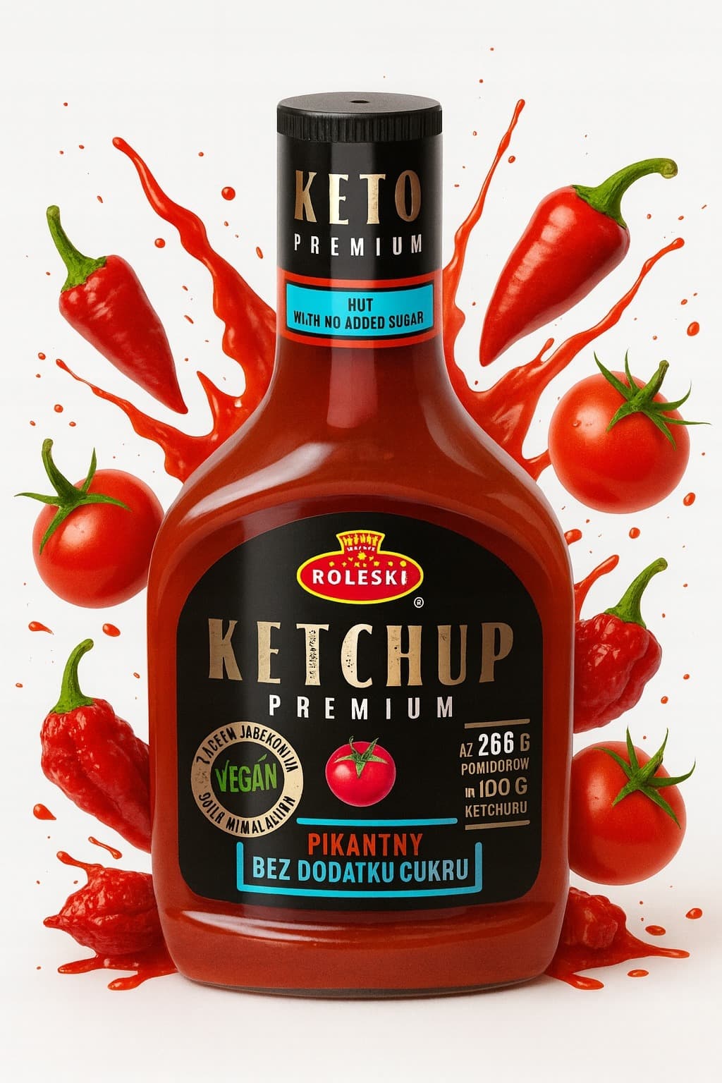 Roleski Ketchup pikantny Premium bez dodatku cukru 425g