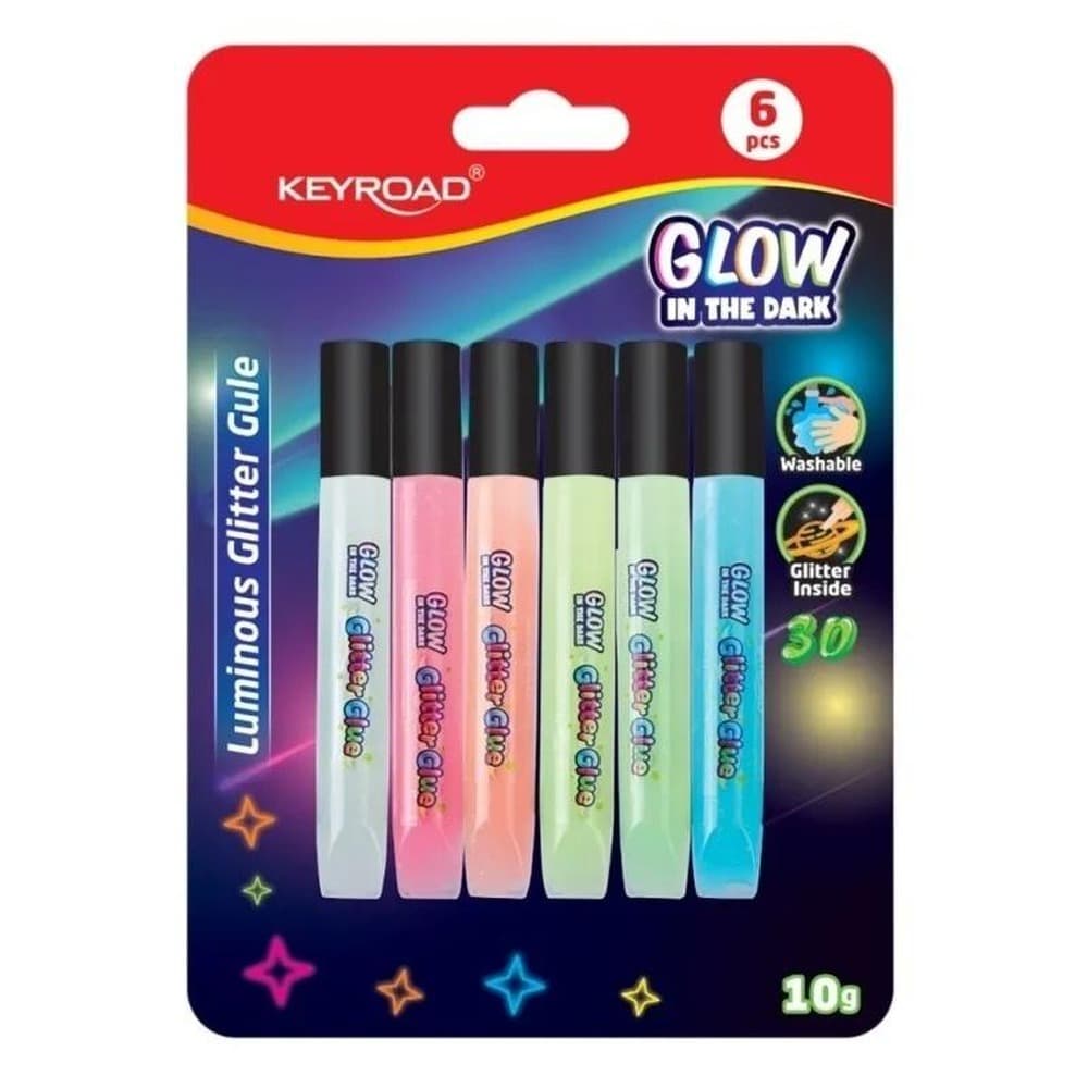 Keyroad Klej brokatowy Luminous fluorescencyjny, 6 kolorów