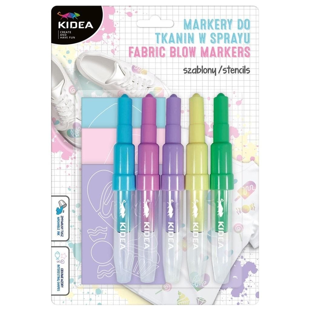 Kidea Markery do Tkanin w Sprayu Sweet Love z Szablonami 5 sztuk