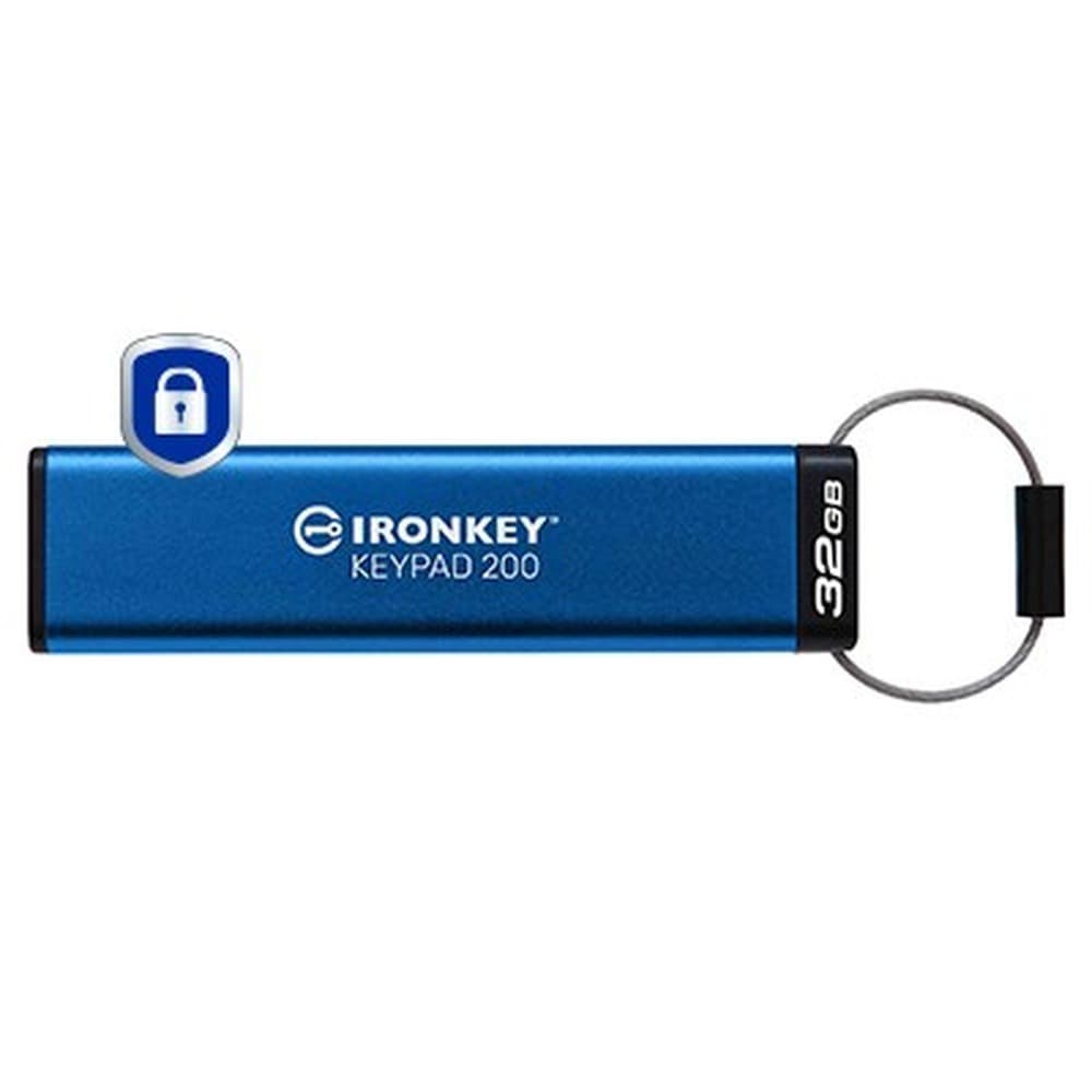 Kingston Technology IronKey Keypad 200 - Pamięć USB 32 GB, USB Typu-A 3.2 Gen 1 (3.1 Gen 1) Niebieski