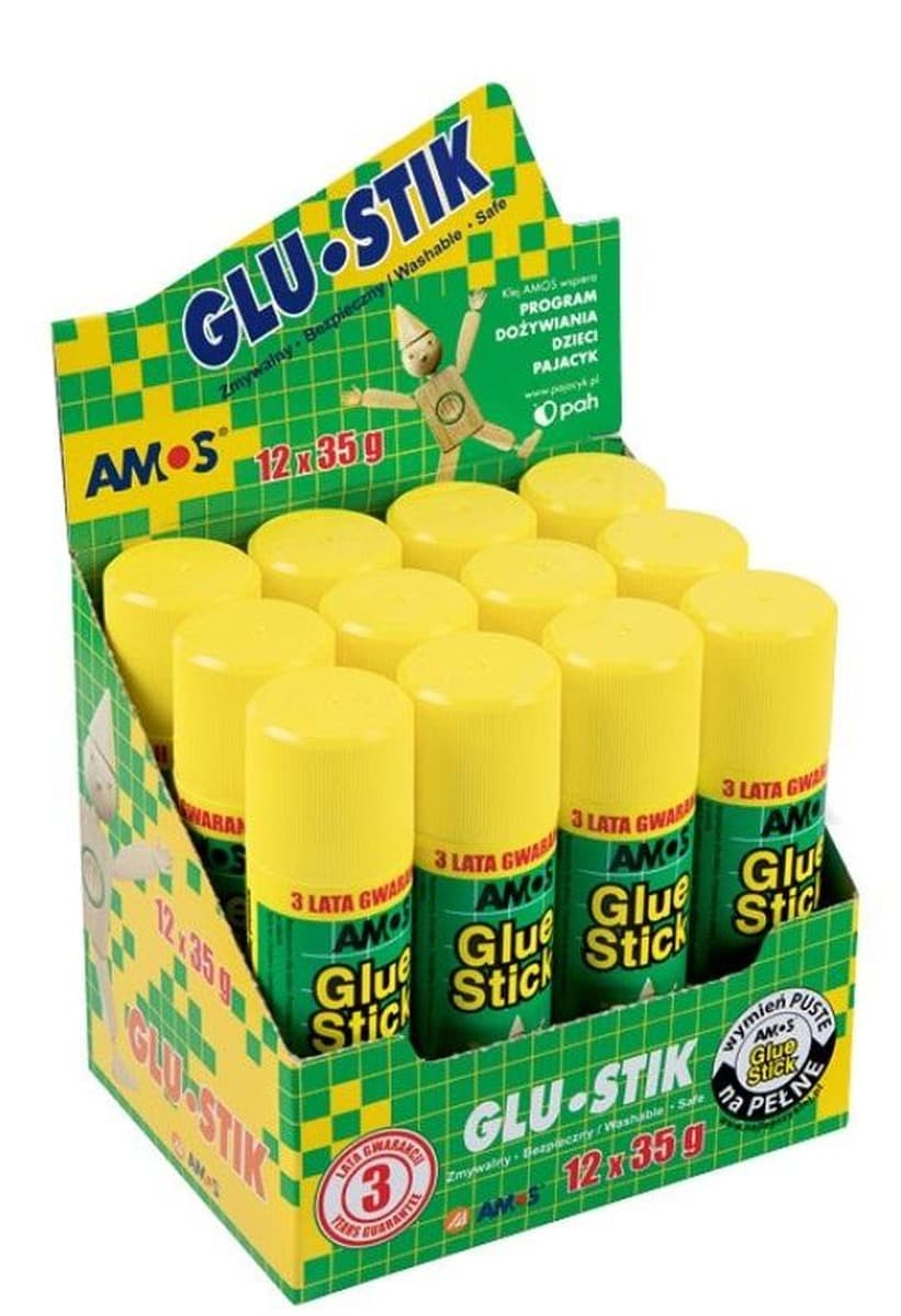 Klej w sztyfcie AMOS 35g zestaw 12 sztuk