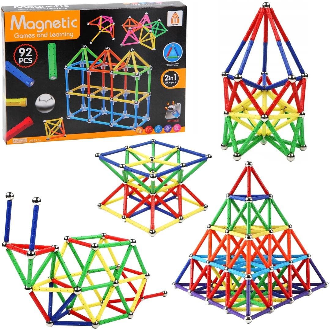 Klocki magnetyczne 92 elementy zestaw edukacyjny Magnetic Games and Learning