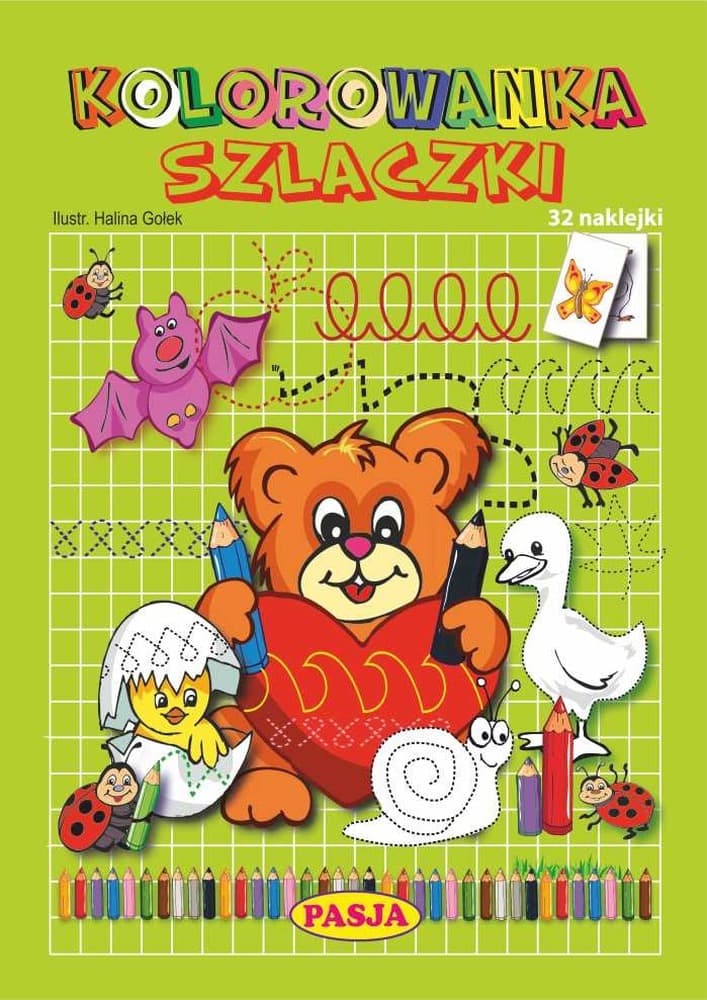 Kolorowanka edukacyjna szlaczki z naklejkami dla dzieci