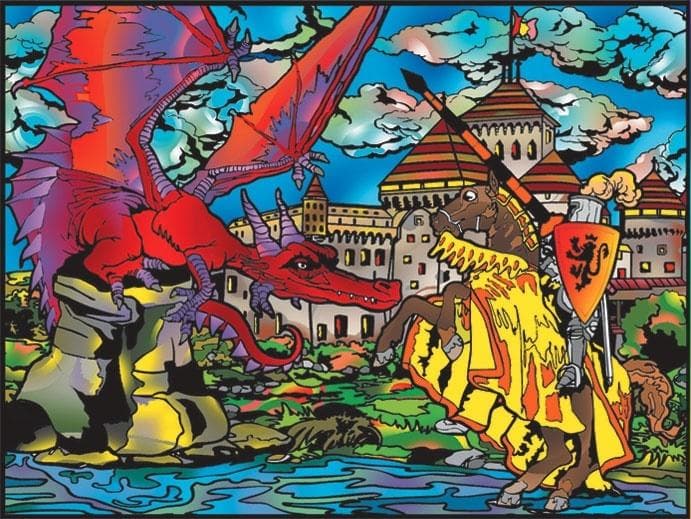 Kolorowanka welwetowa Smok i zamek 47x35 cm z flamastrami