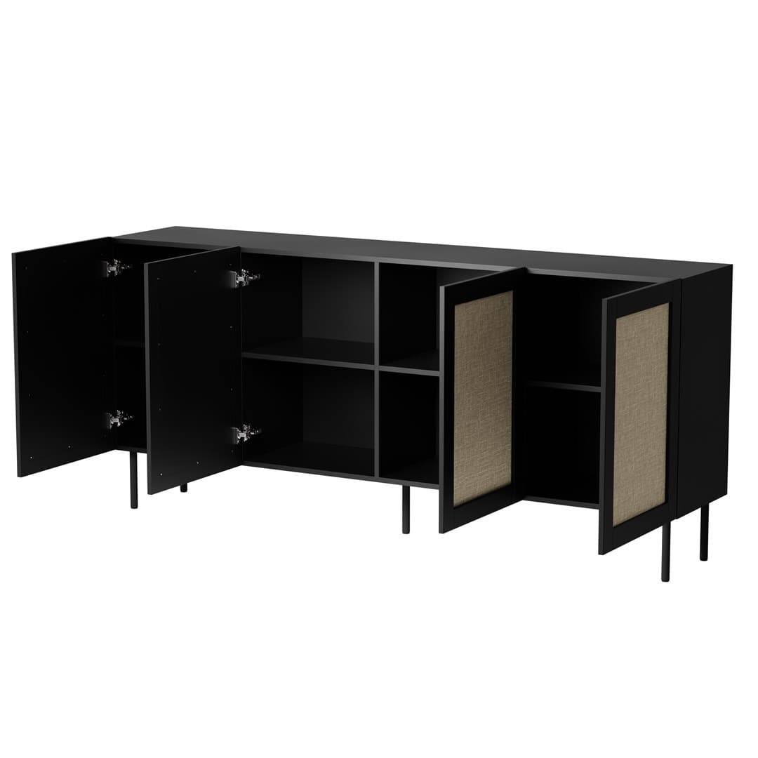 Komoda czarna 202x39,5x85 cm z dekorem linol calabria