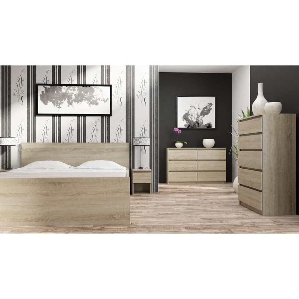 Komoda M6 Malwa 140 cm z sześcioma szufladami w kolorze sonoma