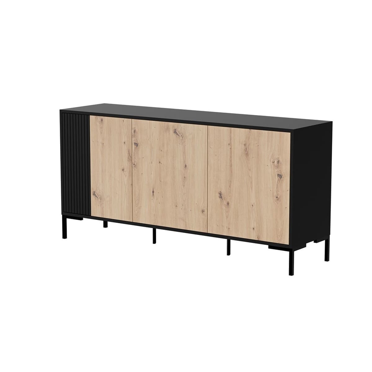 Komoda MERCI 151x40x74 czarny/dąb artisan 3 drzwi