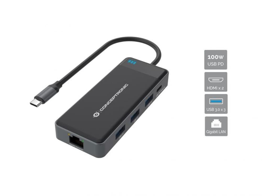 Conceptronic DONN15G - Stacja dokująca USB-C 3.2 Gen 1 z VGA, 2x HDMI i GigE