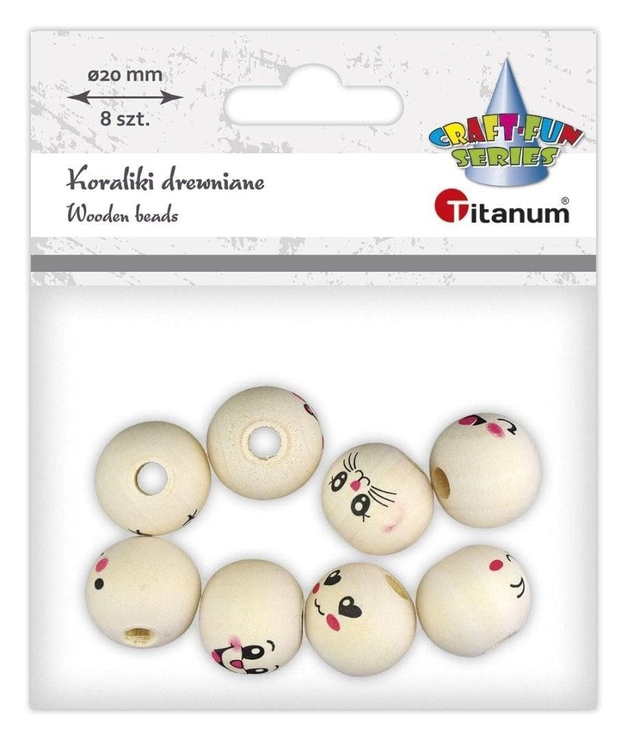 Koraliki drewniane emotikony 20 mm 8 sztuk